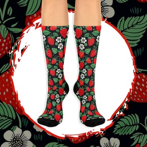 Cottagecore Strawberry Socks, Strawberry Lover Gift, Witchy Cottagecore Gift Socks, Berry Everyday Socks, Fruit Lover Botanical Socks