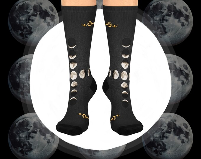 Moon Phase Socks, Moon Socks, Cottage Core Socks, Fun Socks, Gift Socks, Halloween Socks, Celestial Socks, Celestial Gifts, Witchy Gifts