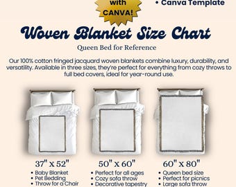 Woven Blanket Size Chart Template – Canva Mockup for MWW & Gooten Blankets, Digital Download, Throw Blanket Dimensions