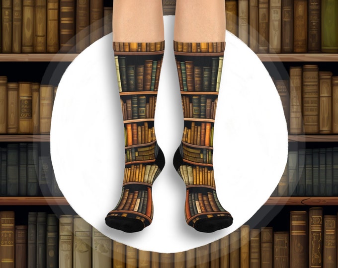 Bookish Socks, Bookshelf Print Socks, Book Lover Gift