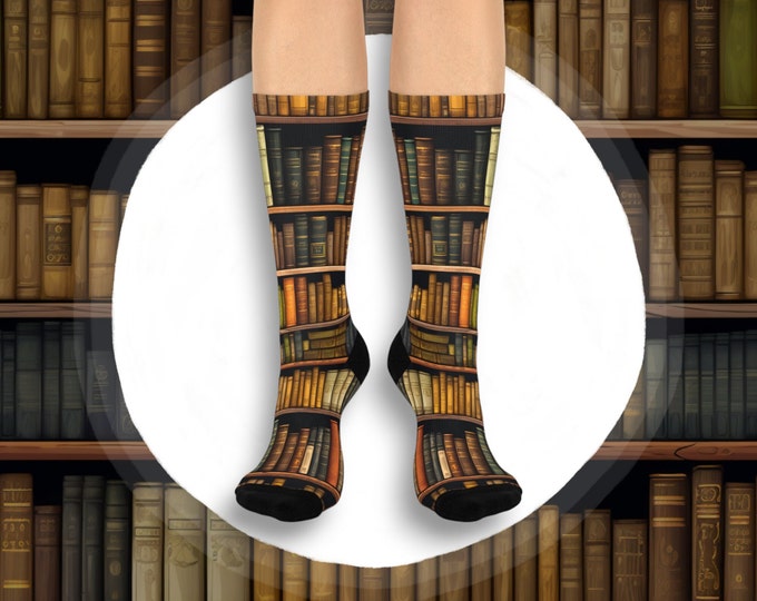 Bookish Socks, Book Lover Gift, Cute Reading Bookshelf Socks, Reading Lover Socks for Women or Men, Bookworm Gift Socks for Her