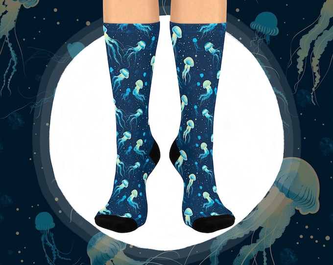 Moon Jellyfish Socks, Jellyfish Lovers Gift, Cushioned Marine Life Gift Socks, Unique Gift for Ocean Jelly Lovers