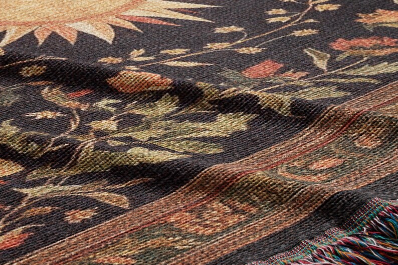 Cottagecore celestial sun and moon woven tapestry blanket