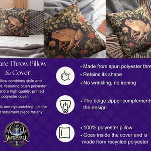 Floral cottagecore frog and toad lover stuffed throw pillow and pillowcase decor