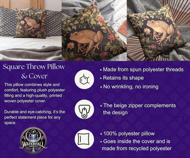 Floral cottagecore frog and toad lover stuffed throw pillow and pillowcase decor