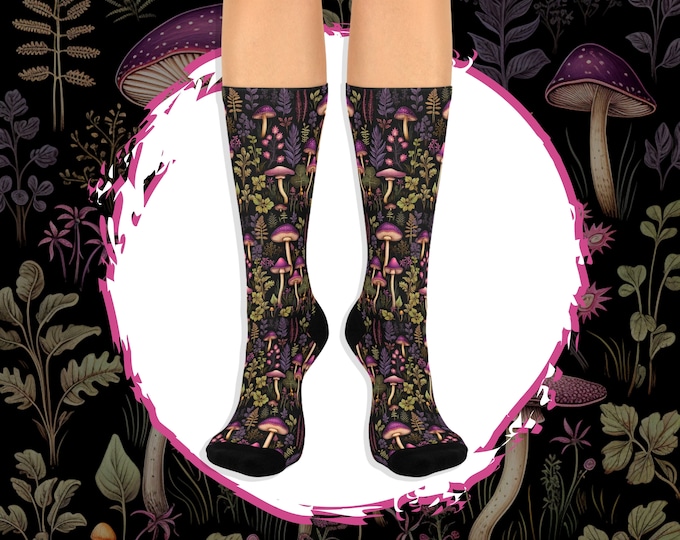 Cottagecore Mushroom Socks, Botanical Fungi Print