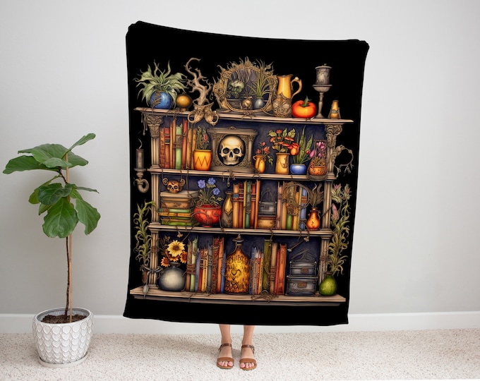 Witches Bookshelf Minky Throw Blanket, Dark Academia, Cottagecore Decor