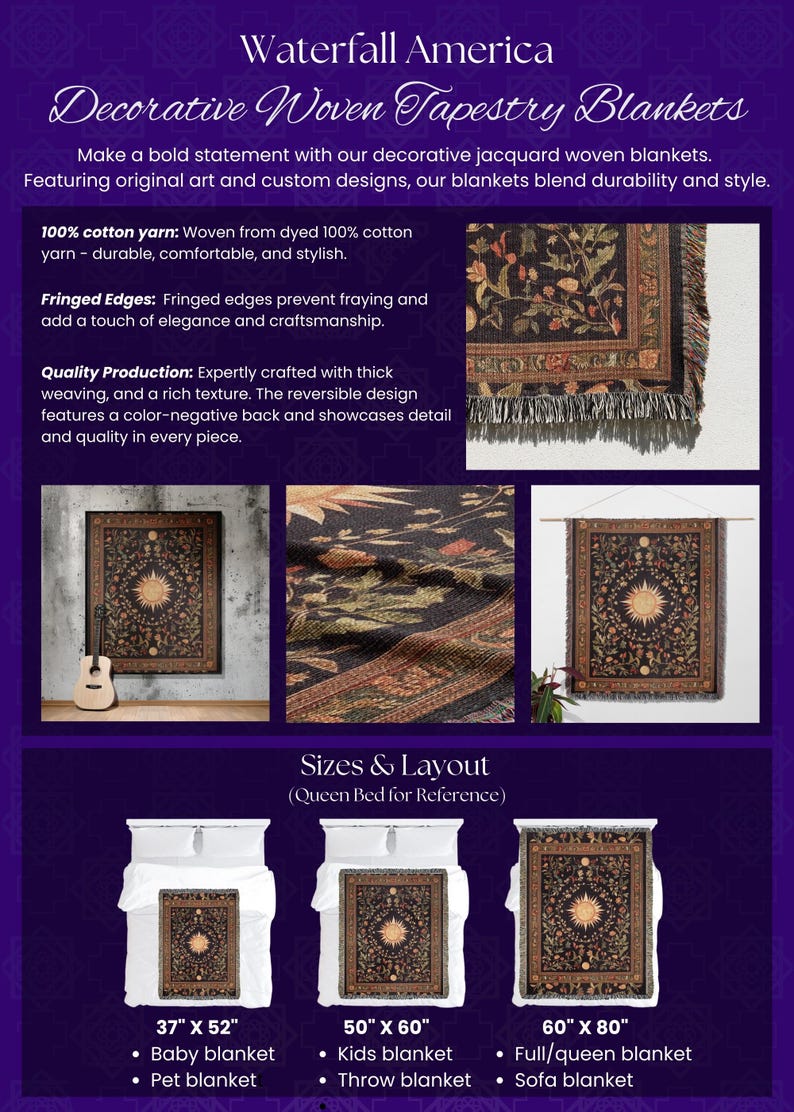 Cottagecore celestial sun and moon woven tapestry blanket