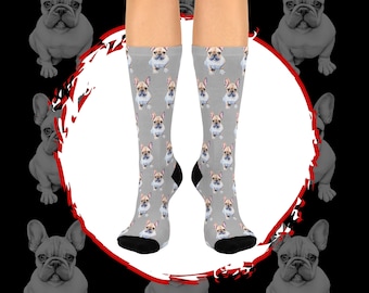French Bulldog Crew Socks, Watercolor Frenchie Print