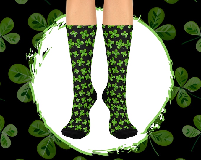 St. Patrick's Day Socks, Four Leaf Clover Socks Gift, Shamrock Socks, St. Patty's Day Socks, Irish Green Gift, Unisex Irish Clover Socks