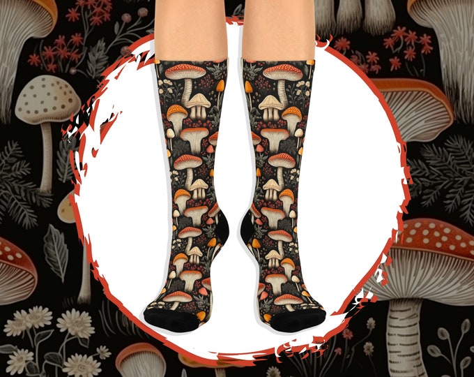 Cottagecore Mushroom Socks, Mushroom Lover Gift, Witchy Cottagecore Gift Socks, Mushroom Everyday Socks, Fungi Lover Gift Botanical Socks