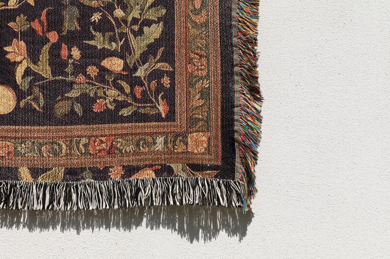 Cottagecore celestial sun and moon woven tapestry blanket