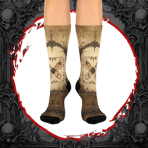 Dark Academia Goth Socks, Gothic Vintage Style Moth Socks, Cottagecore Lover Gift, Sister From Sister, Best Friend Gift, Stocking Stuffers