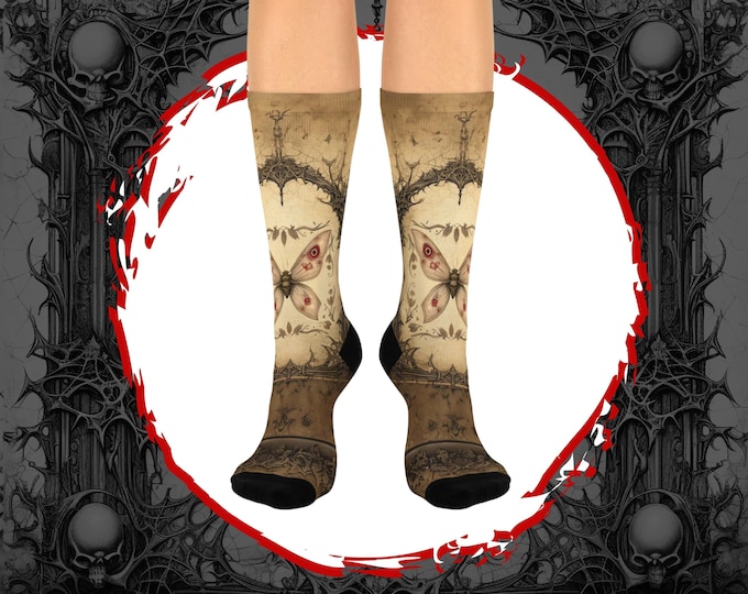 Dark Academia Goth Socks, Gothic Vintage Style Moth Socks, Cottagecore Lover Gift, Sister From Sister, Best Friend Gift, Stocking Stuffers
