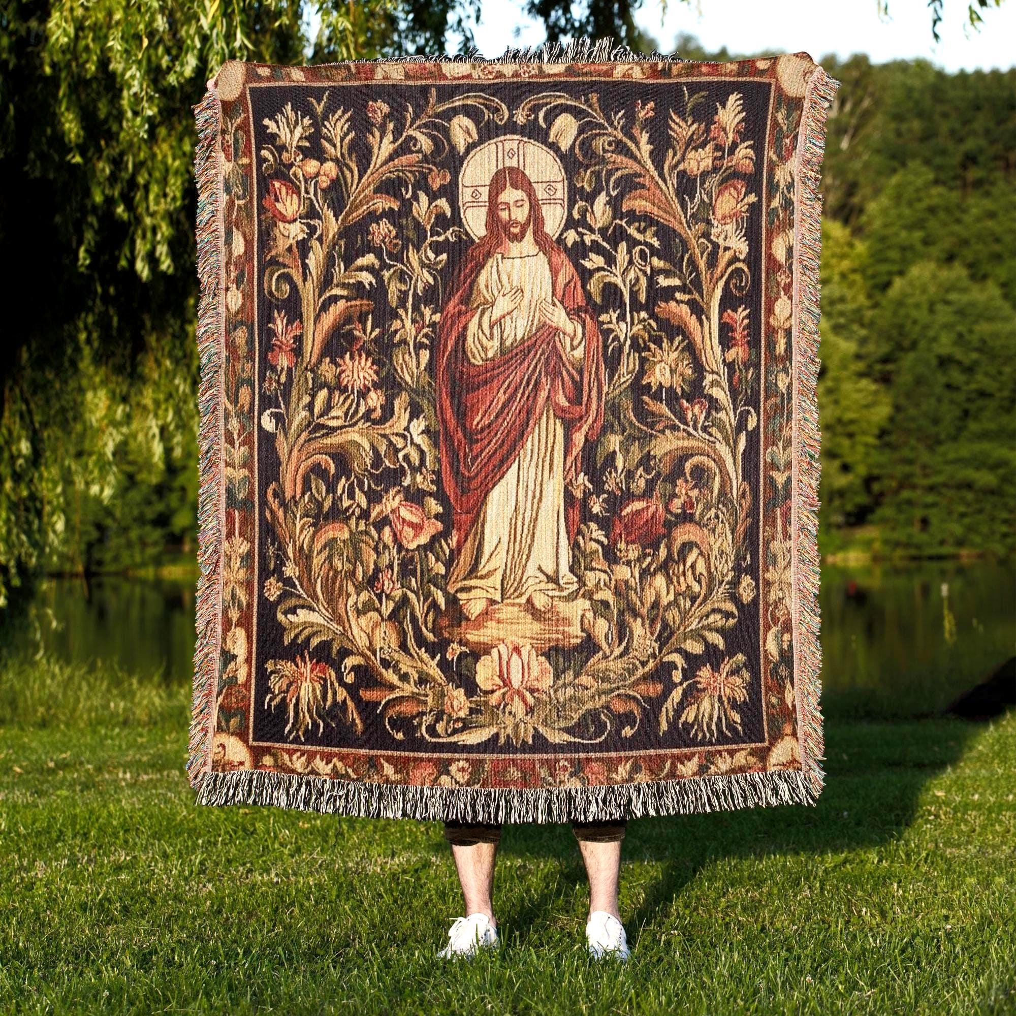 宗教的タペストリー 木製フレーム付き Jesus tapestry - Etsy 日本