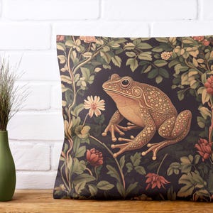 Floral cottagecore frog and toad lover stuffed throw pillow and pillowcase decor