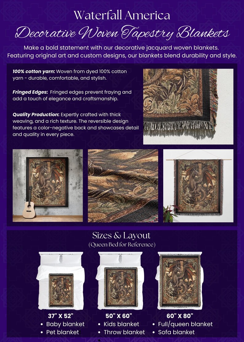 Medieval flying dragon woven tapestry blanket