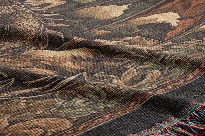 Medieval flying dragon woven tapestry blanket
