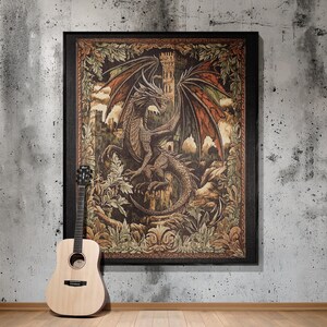 Medieval flying dragon woven tapestry blanket