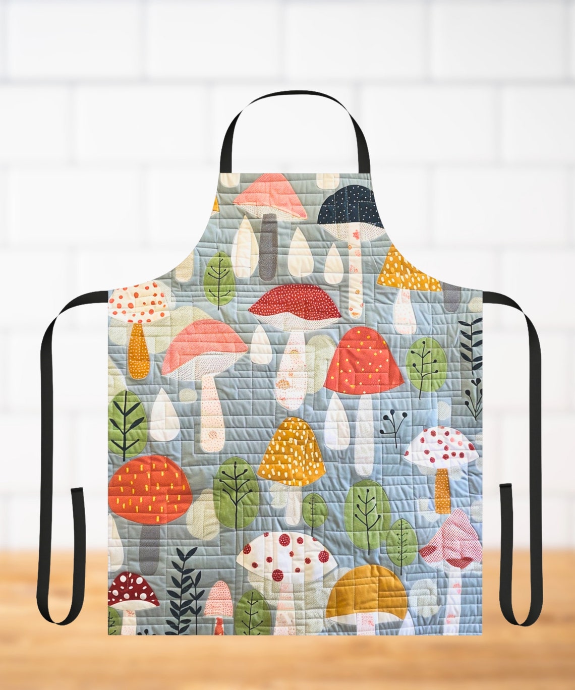 Cottagecore Mushroom Apron, Quilted Look Baker Kitchen Gift, Botanical ...