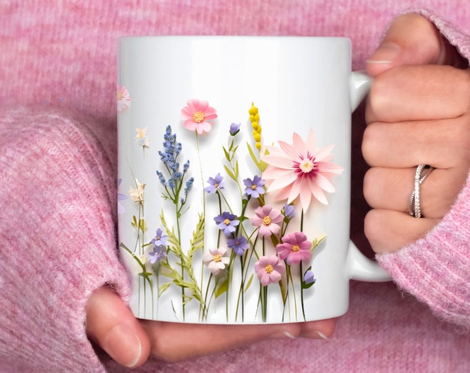 Wildflower Mug, 3D Pressed Flowers, Cottagecore Tea Cup