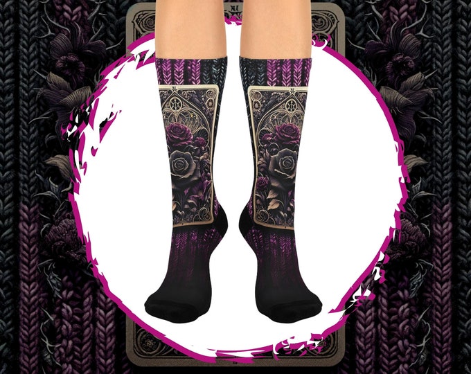 Gothic Rose Tarot Card Socks, 3D Print, Cushioned Crew Socks