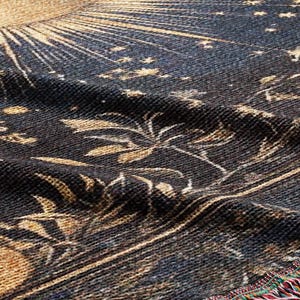 Celestial sun and moon floral woven fringed tapestry blanket