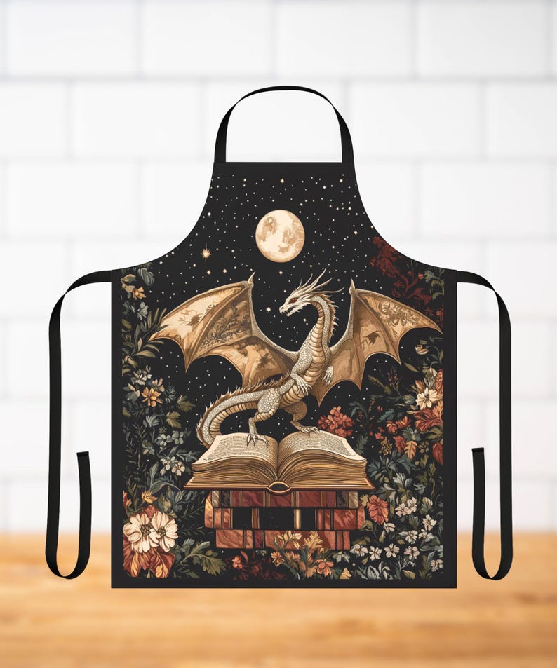 Book lover fantasy dragon kitchen apron