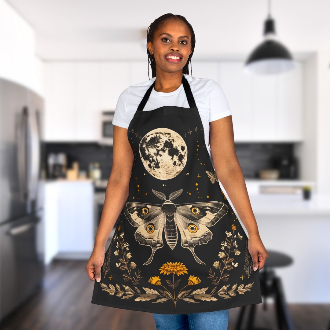Witchy Cottagecore Apron, Kitchen Gift for Moon Lover, Floral Artist ...
