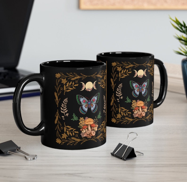 Moon Phases Cottagecore Mug, Moon Phases Moth Coffee Mug, Moth Cottagecore Cup, Coffee Lover Gift, Moon Lover Mug, Cottagecore Gift Mug image 7