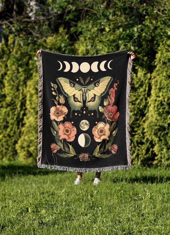 Moon Phase Goth Blanket, Cottagecore Woven Gift, Astrology Moon Phases Throw, Witchy Decor, Moon Lover Tapestry, Moon Phases Wall Decor