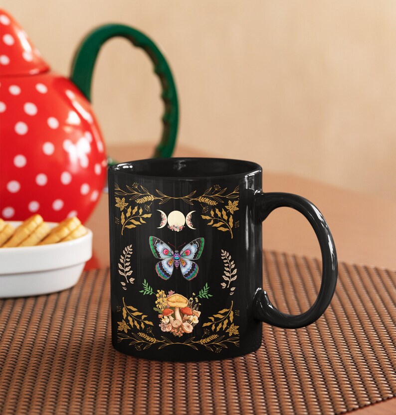 Moon Phases Cottagecore Mug, Moon Phases Moth Coffee Mug, Moth Cottagecore Cup, Coffee Lover Gift, Moon Lover Mug, Cottagecore Gift Mug image 4