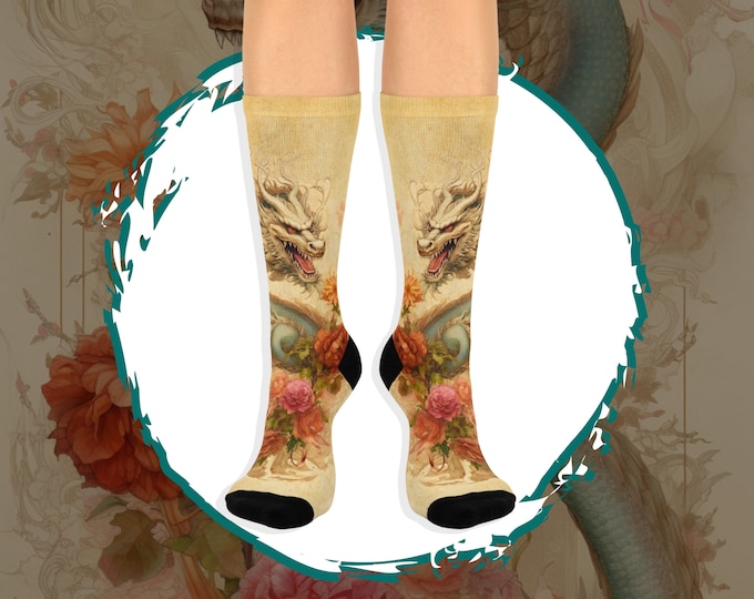 Fantasy Dragon Socks, Dragon Lovers Gift, Medieval Dragon Gift Socks, Dragon Everyday Socks, Magical Witchy Gift Socks, Witchy Fantasy Gift