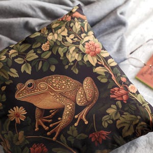 Floral cottagecore frog and toad lover stuffed throw pillow and pillowcase decor