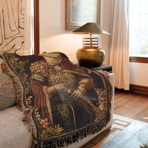 Medieval knight frog lover woven tapestry blanket decor