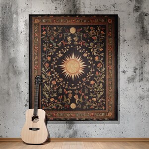 Cottagecore celestial sun and moon woven tapestry blanket
