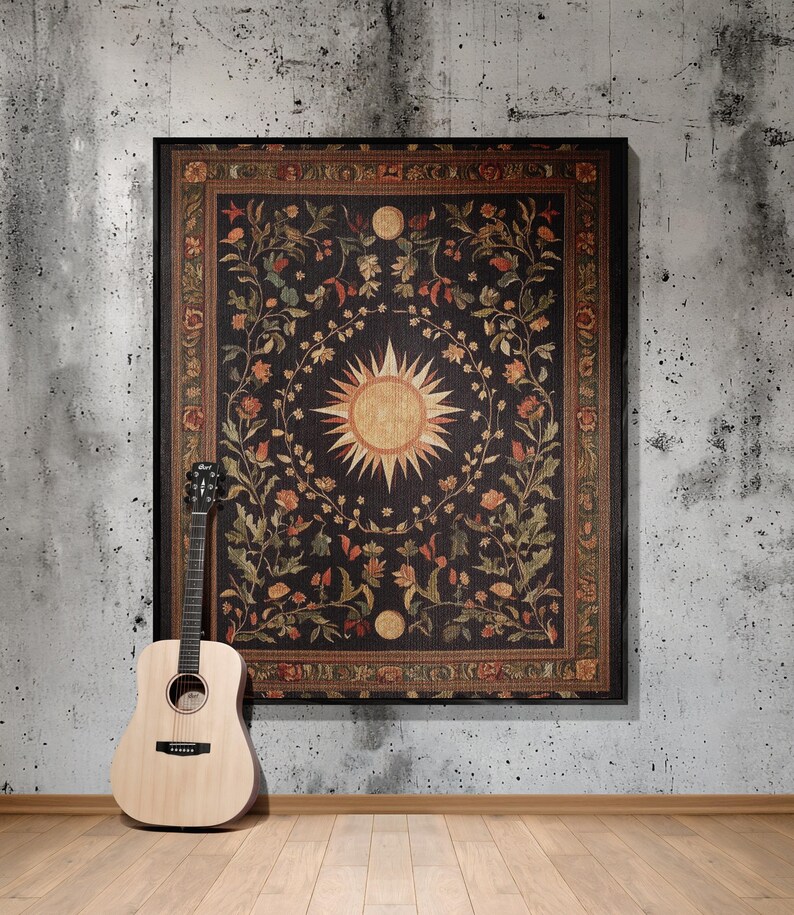 Cottagecore celestial sun and moon woven tapestry blanket