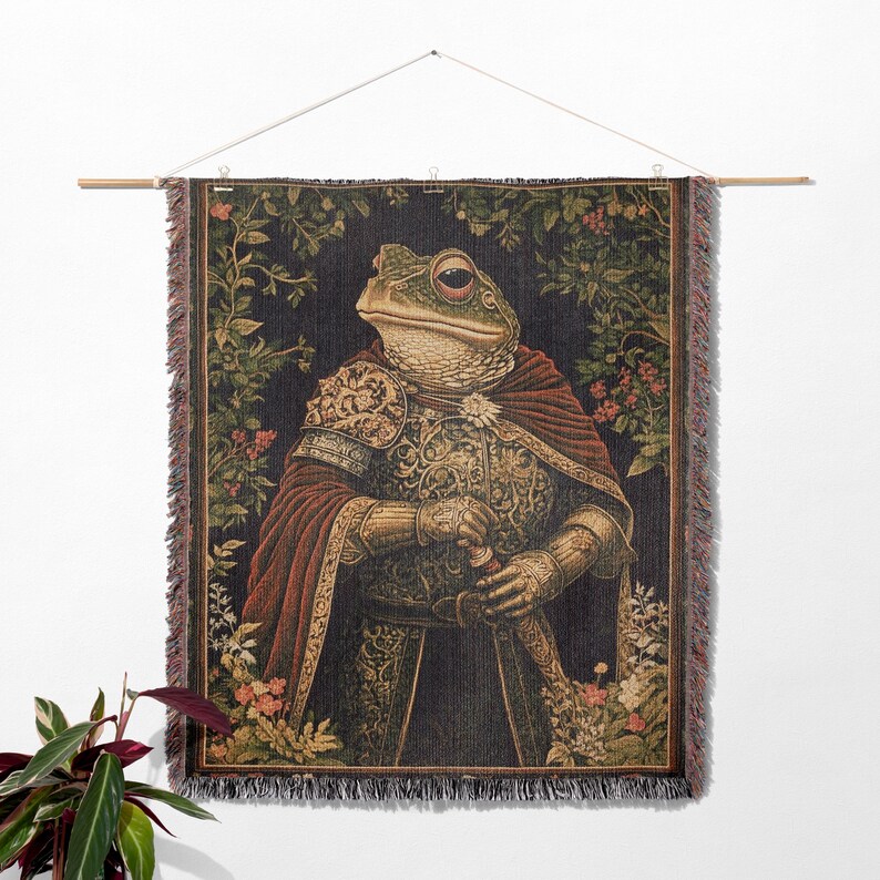 Medieval knight frog lover woven tapestry blanket decor