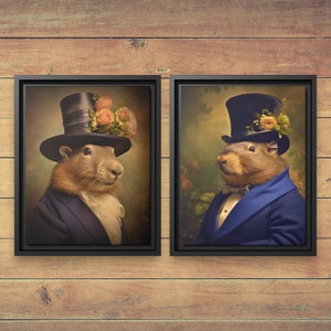 Victoriaans portret capibara, vintage stijl ingelijste kunst, cadeaus capibara minnaar, grappig canvas interieur, dierendecoratie, uniek muurdecor, vintage stijl ingelijste kunst