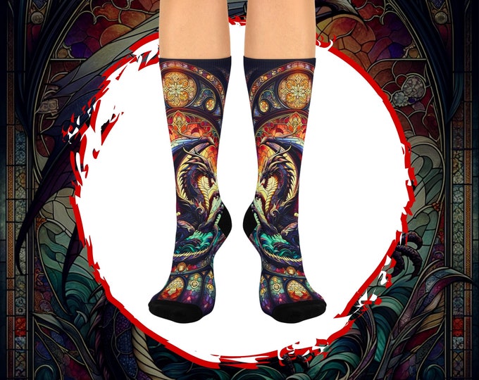 Fantasy Dragon Socks, Dragon Lovers Gift, Fantasy Cottagecore Gift Socks, Dragon Everyday Socks, Socks for Her or Him, Witchy Fantasy Gift