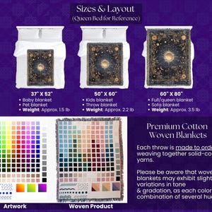 Celestial sun and moon floral woven fringed tapestry blanket