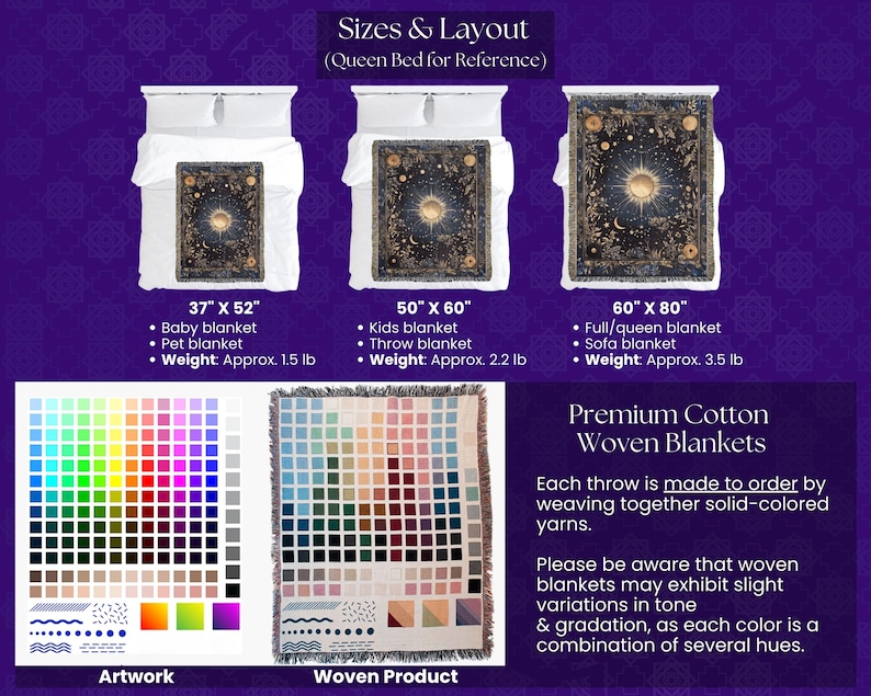 Celestial sun and moon floral woven fringed tapestry blanket