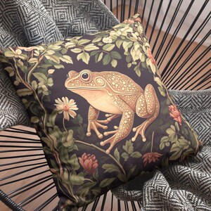 Floral cottagecore frog and toad lover stuffed throw pillow and pillowcase decor
