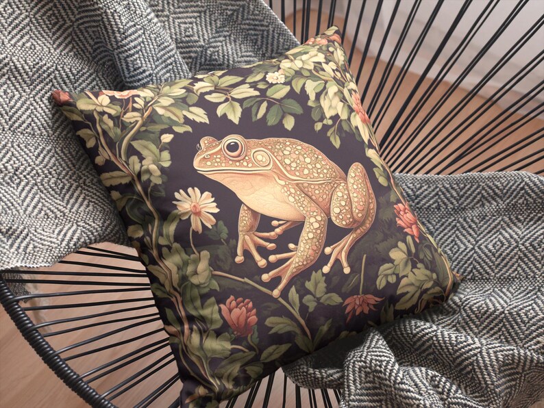 Floral cottagecore frog and toad lover stuffed throw pillow and pillowcase decor