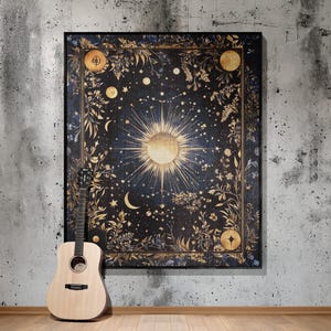 Celestial sun and moon floral woven fringed tapestry blanket