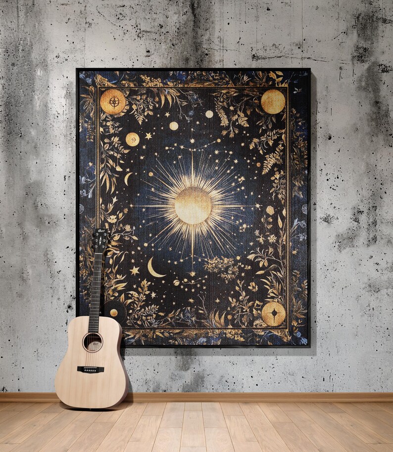 Celestial sun and moon floral woven fringed tapestry blanket