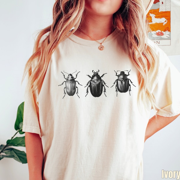 Comfort Colors Käfer-Shirt, Grunge Dark Academia T-Shirt, Goblincore-T-Shirt-Geschenk für Sie, Käfer-Liebhaber-Insekten-T-Shirt, Unisex-Entomologie-Geschenk