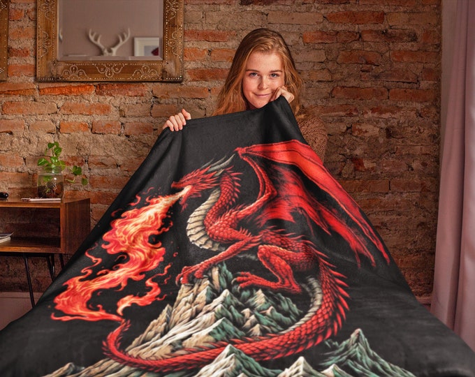 Fantasy Dragon Blanket, Dragon Velveteen Plush Blanket, Cottagecore Fantasy Blanket, Plush Baby Blanket, Dragon Lover Gift, Toddler Gift