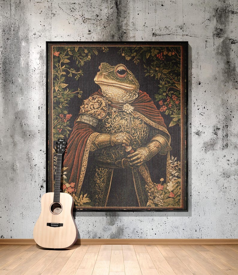 Medieval knight frog lover woven tapestry blanket decor
