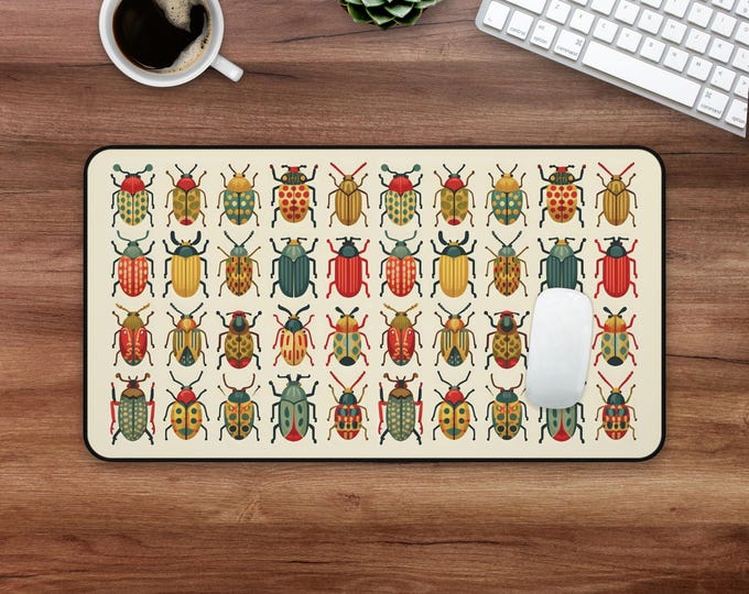 Beetle Desk Mat, Retro Gamer Insect Mouse Pad, Gift for Bug Lovers